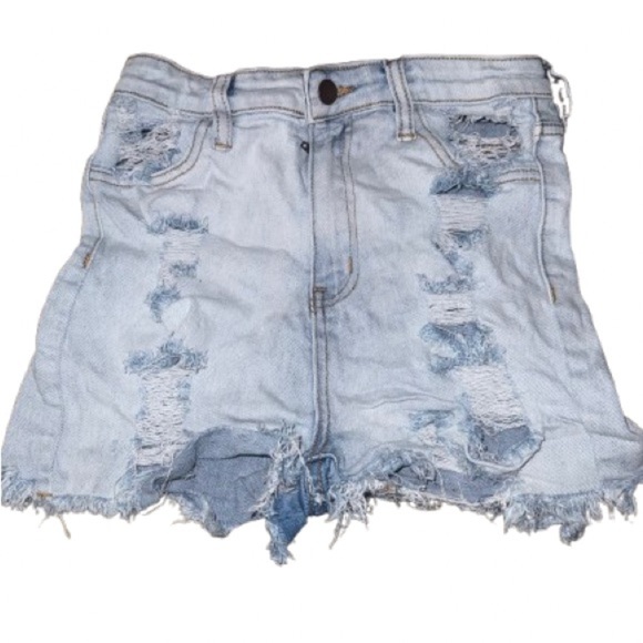 Fashion Nova Pants - Fashion Nova Light Blue Ripped Jean Shorts